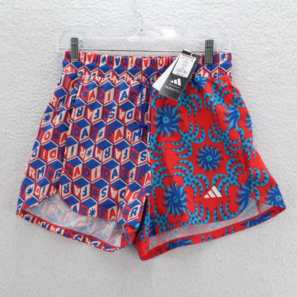 Adidas Farm Rio Shorts Womens XS Red Blue Pacer Gym Athletic Abstract Boho Logo